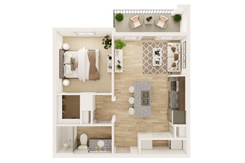 Floor plan for 1 bed, 1 bath, 619 sqft